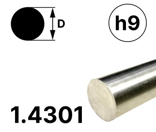 Rundstab 10,0 mm, "blank", h9, EN10278, 1.4301/304 (V2A)