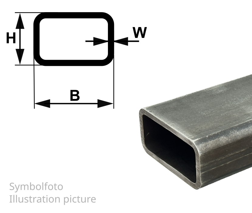 Rechteckrohr 100x20x2,0 mm, "schwarz", EN10219/EN10025, S235JRH